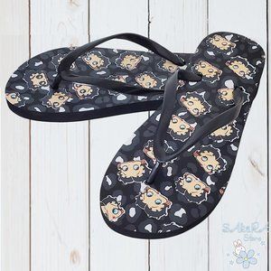 NWT BETTY BOOP CUTE RETRO WOMEN'S BLACK THONG SLIP ON FLIP FLOPS SANDALS